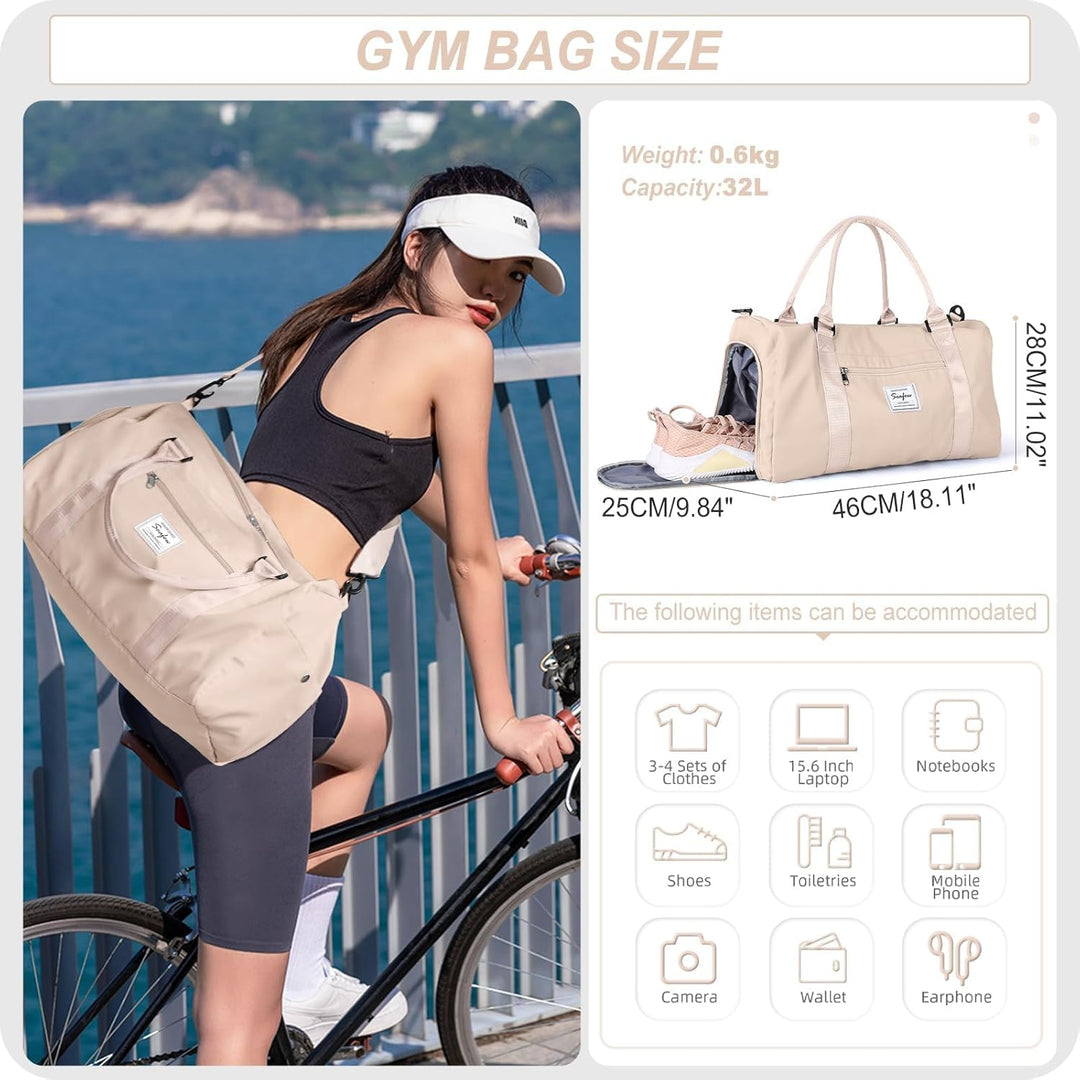 Sport Duffel Bag Damen,Handgepäck 45x36x20 für Ryanair Cabin Sporttasche mit Nassfach & Schuhfach Re