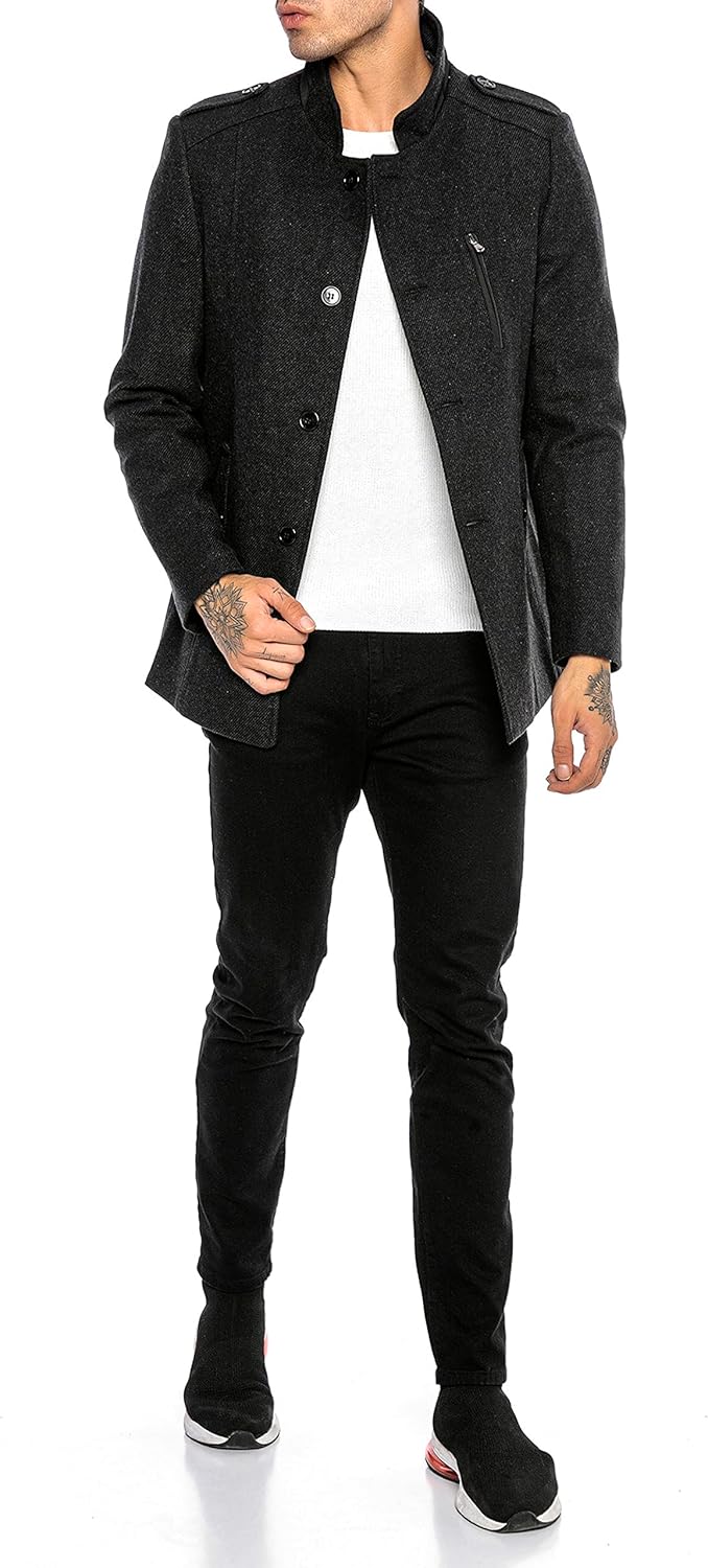 Redbridge Herren Jacke Mantel mit Stehkragen Elegant Schick Casual S Grau, S Grau