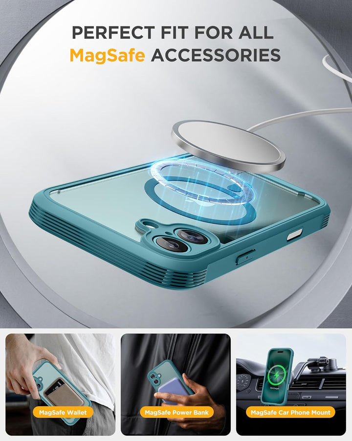 Miracase 360 Grad für iPhone 16 Plus Hülle mit Magsafe, Komplettschutz HandyHülle Magnetisch Stossfe