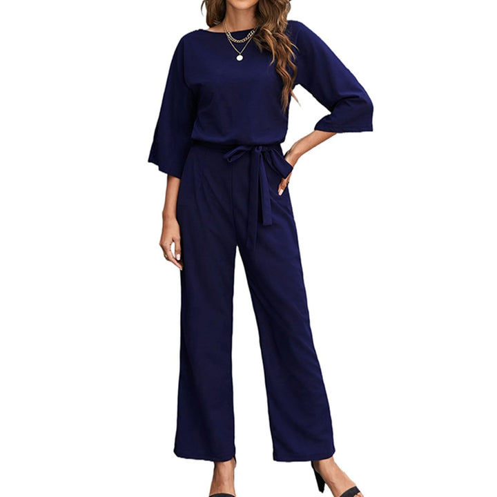 Bipily Damen Kurzarm Lang Jumpsuit Elegant Overall Jumpsuits O-Ausschnitt Playsuit Romper Hosenanzug