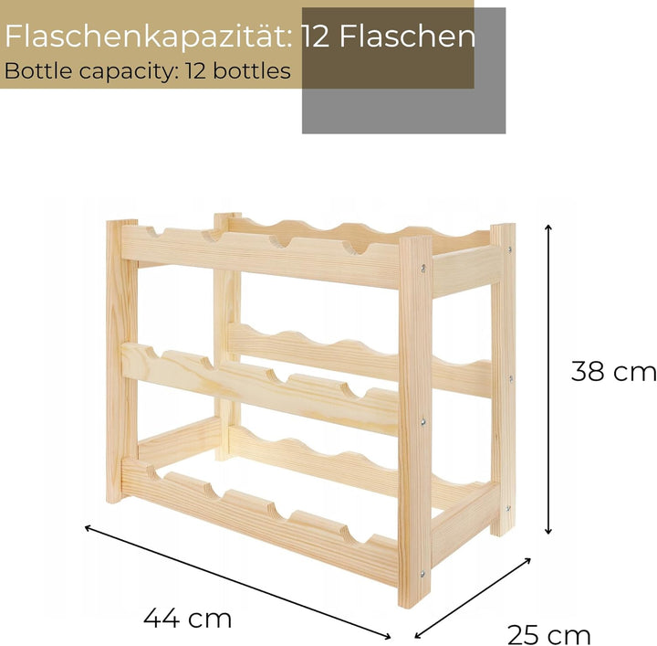 Weinregal Holz 12 Flaschen Natur 44x38x25 cm Wine Rack Regal Flaschenregal Weinflaschenregal Getränk