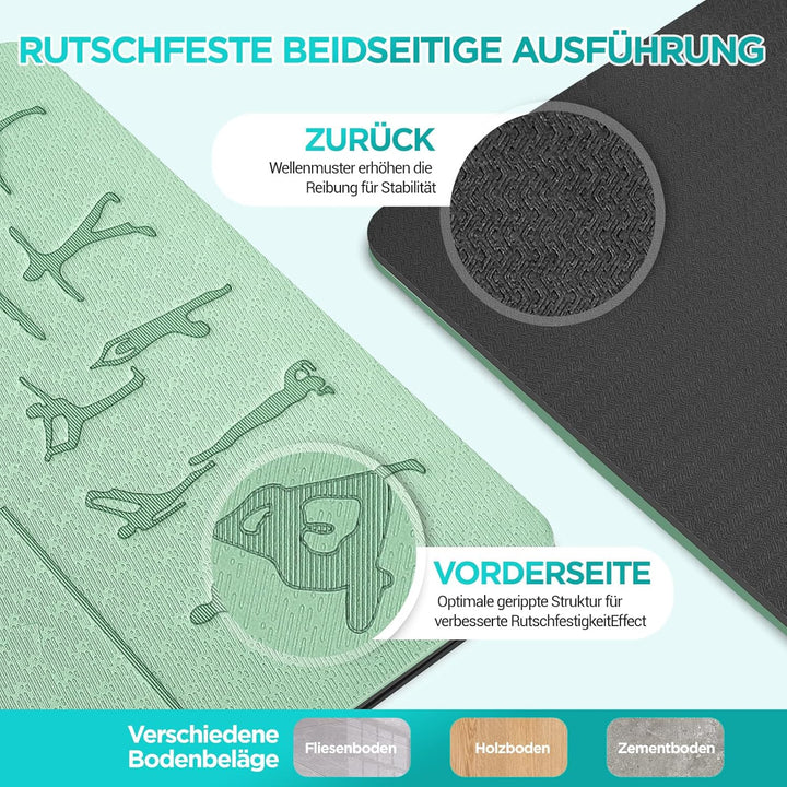 OUTDOUSE Yoga Matte, TPE 6mm Dicke Hautfreundliche Yogamatte Rutschfest Gymnastikmatte Pilates Gymna