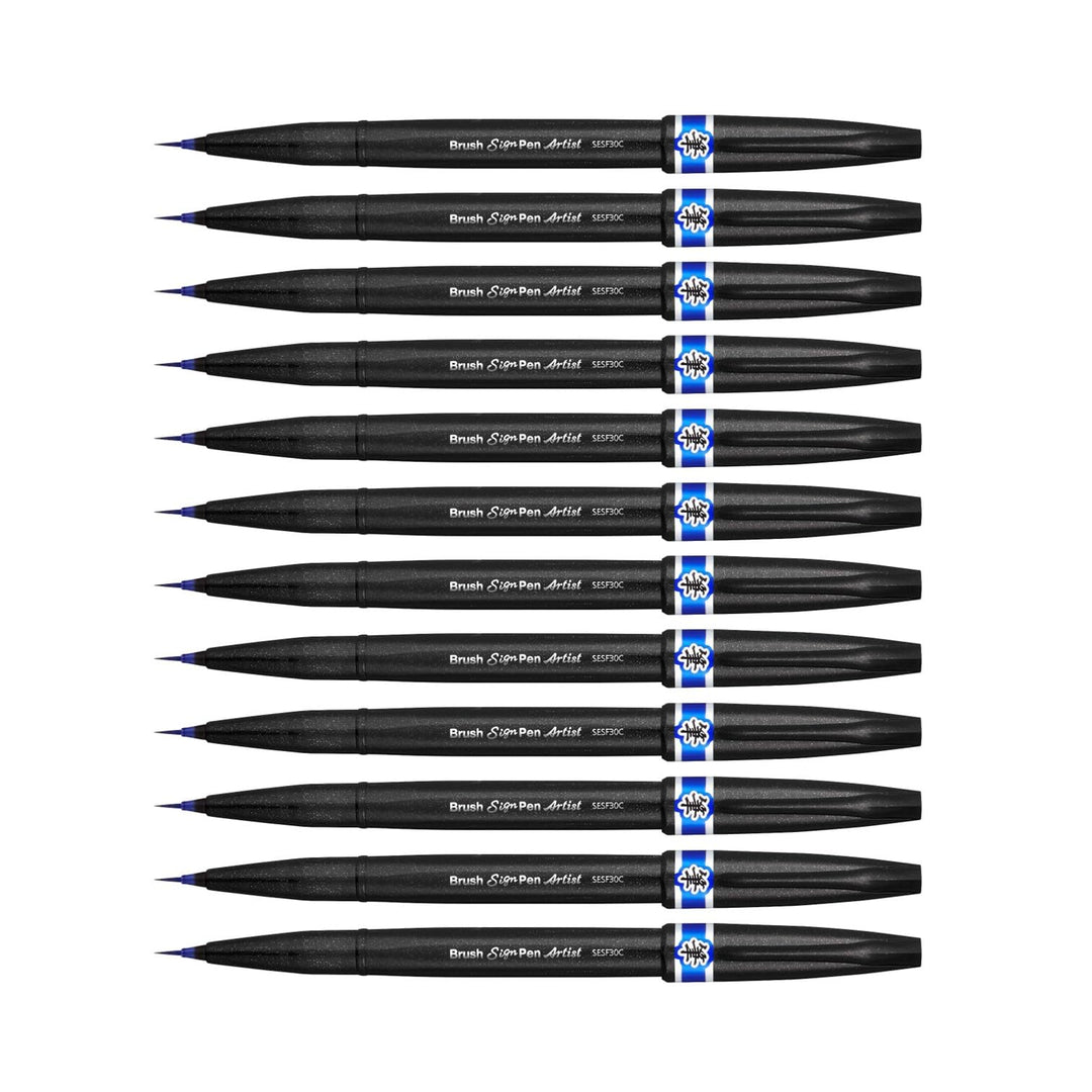 Pentel SESF30C-CX Extra feine Pinsel-Spitze, 12 Stück blau 12 Blau, 12 Blau