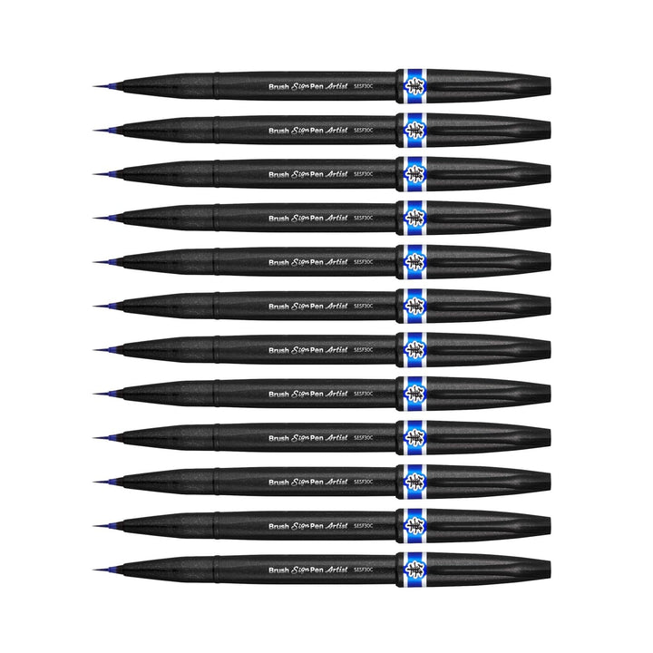 Pentel SESF30C-CX Extra feine Pinsel-Spitze, 12 Stück blau 12 Blau, 12 Blau
