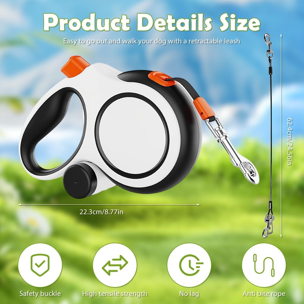 Einziehbare Hundeleine 8m, 360° Anti Verwicklungs Design, Rollleine mit Beissschutz und Kotbeutelspe