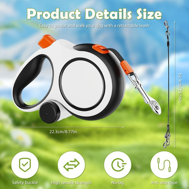 Einziehbare Hundeleine 8m, 360° Anti Verwicklungs Design, Rollleine mit Beissschutz und Kotbeutelspe