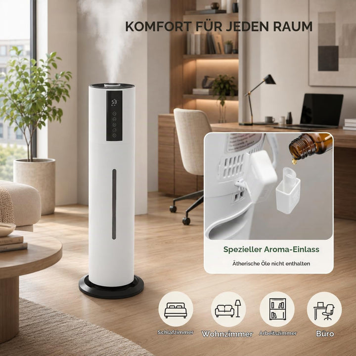 Luftbefeuchter 8L mit Fernbedienung, Raumluftbefeuchter mit 3 Nebelstufen, 360° verstellbar, 12h Tim