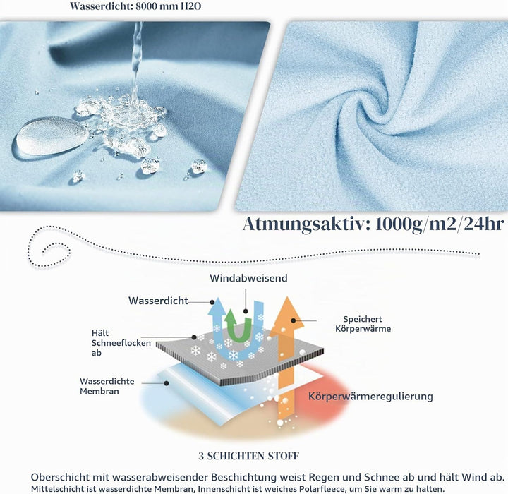 33,000ft Softshelljacke Damen Wasserdichte Atmungsaktive Warme Winterjacke Fleece Übergangsjacke Win