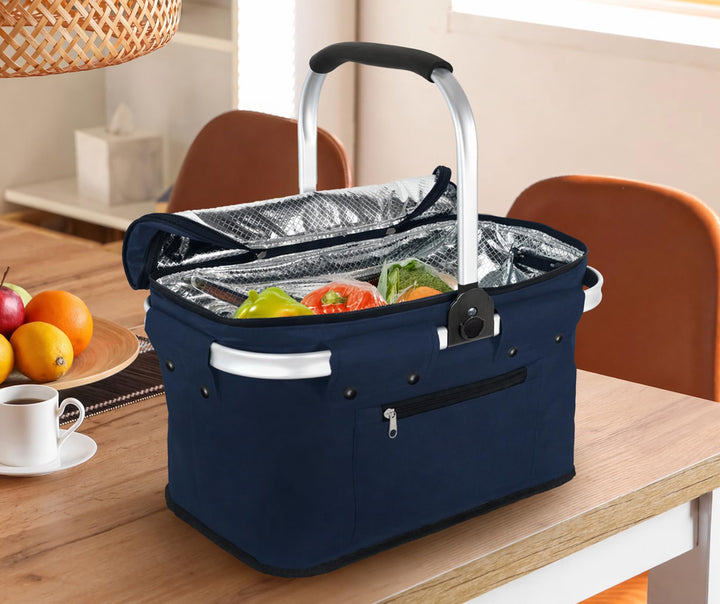 Alu Einkaufskorb Thermo Korb Klapp Kühltasche faltbar Picknick Camping Blau Grau Schwarz (Blau), Bla