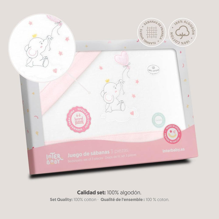 Interbaby Bettwäsche-Set für Kinderbett, 60 x 120 cm, 100% Baumwolle, warm, weich, inklusive Spannbe