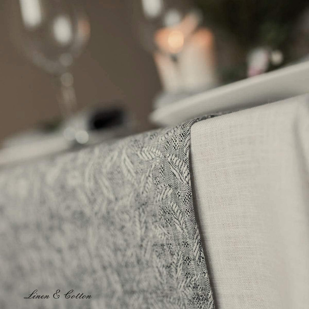 Linen &amp; Cotton Deluxe Jacquard Damast Tischläufer Stoff Tischband Tischdeko Isla - 100% Leinen, Schw