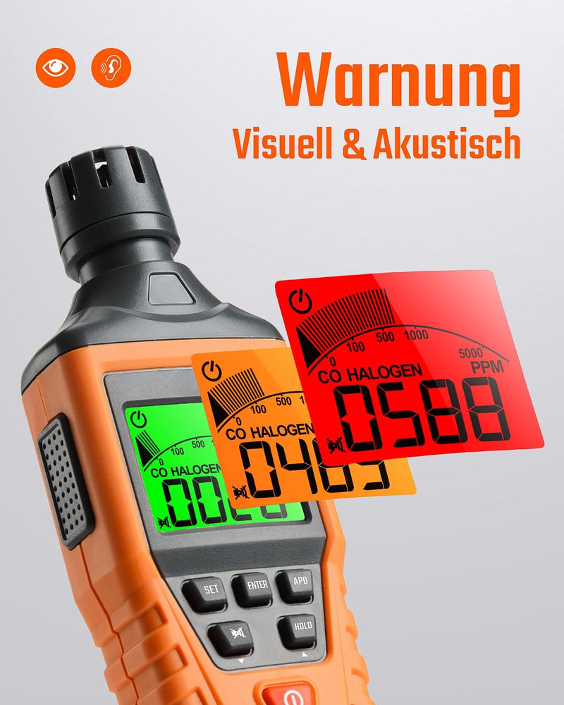 TopTes CT-300 Tragbarer CO-Detektor, CO-Detektor mit akustischem und optischem Alarm, 0-5000PPM, hin
