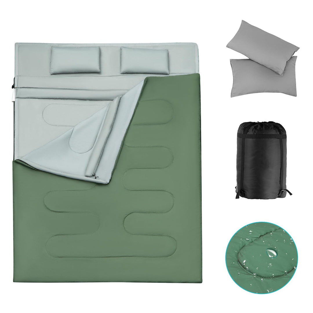 SOARS Schlafsack Doppelschlafsack 2 Personen, Deckenschlafsack mit 2 Kissen & Tragetasche, wasserdic
