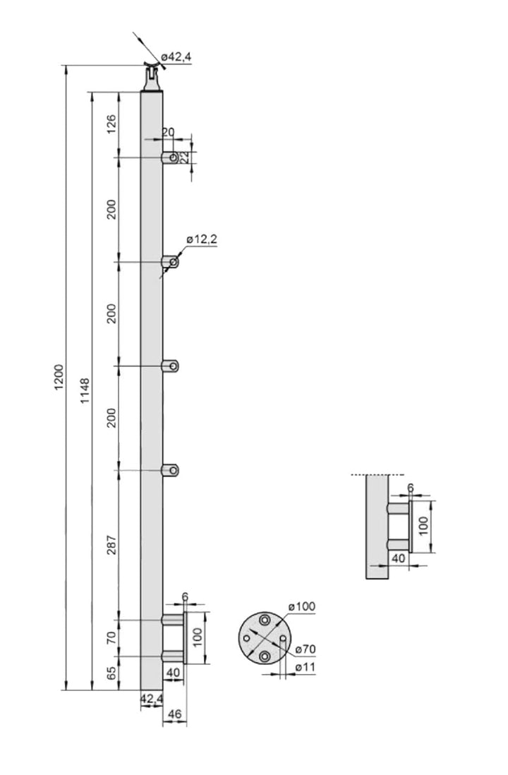 Treppengeländer Balkongeländer Edelstahl V2A Relinggeländer Bausatz vorgesetzt (100 cm, 4 Querstrebe
