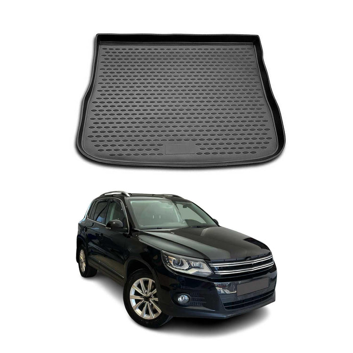 OMAC Kofferraummatte Kofferraumwanne kompatibel mit VW Tiguan 2007-2016 Gummi TPE Schwarz Tiguan mk1