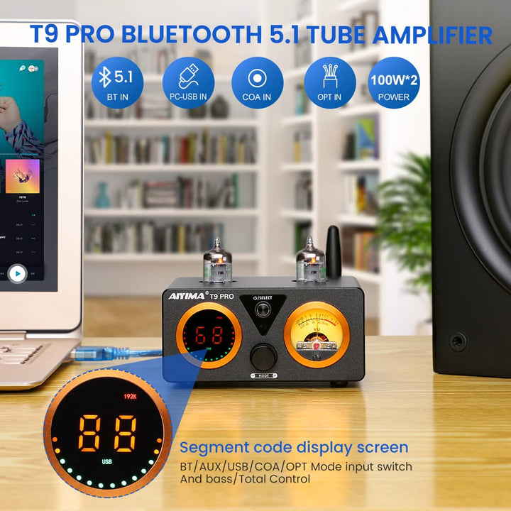 AIYIMA T9PRO JAN5725 Vakuumröhrenverstärker 100Wx2 TPA3250 Stereo-USB-DAC-Verstärker QCC3031 Bluetoo