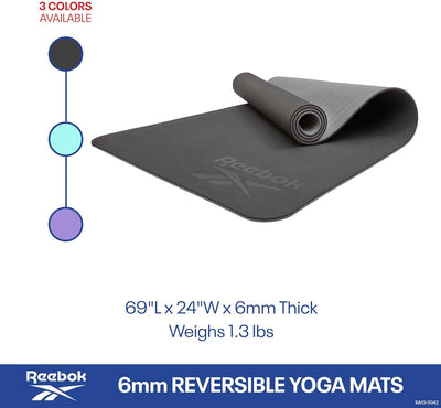 Reebok Doppelseitige 6-mm-Yogamatte Schwarz/Grau, Schwarz/Grau