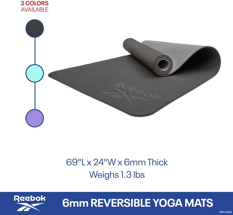 Reebok Doppelseitige 6-mm-Yogamatte Schwarz/Grau, Schwarz/Grau