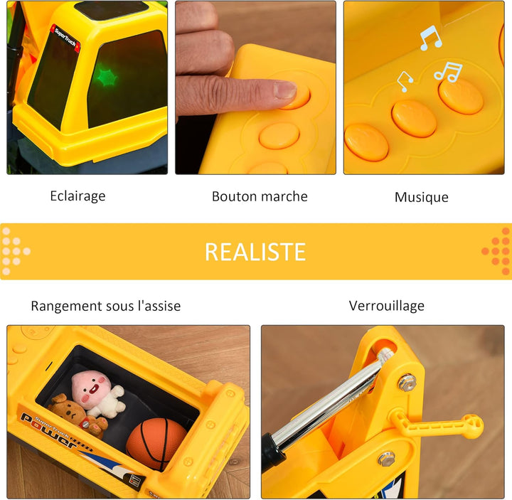 Homcom Kinder Tritor Lauflernhilfe Traktor 2 – 3 Jahre Bagger mit Gelenk, mit Zange inkl. Soundeffek