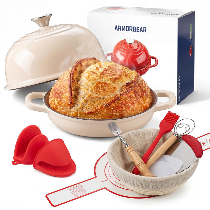 Emaillierter Gusseisen Brotbacktopf mit Sauerteig Starter-Set – 5QT (4,7L) runder Schmortopf mit gew