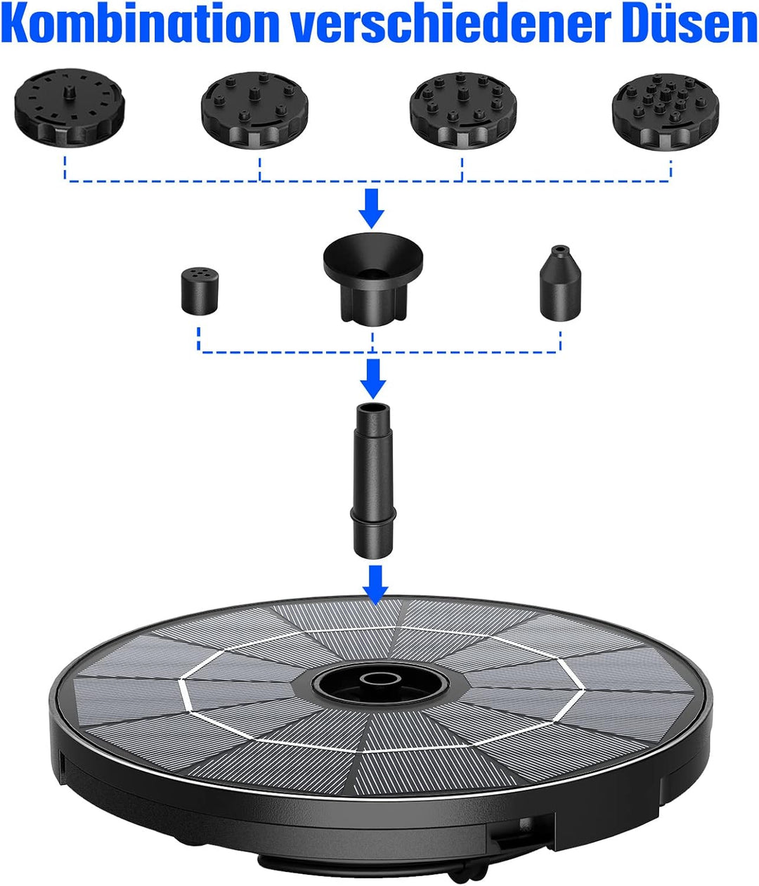 AISITIN 2 IN 1 DIY Solar Springbrunnen für Aussen mit 2.8W Abnehmbares Solarpanel Solarbrunnen für D