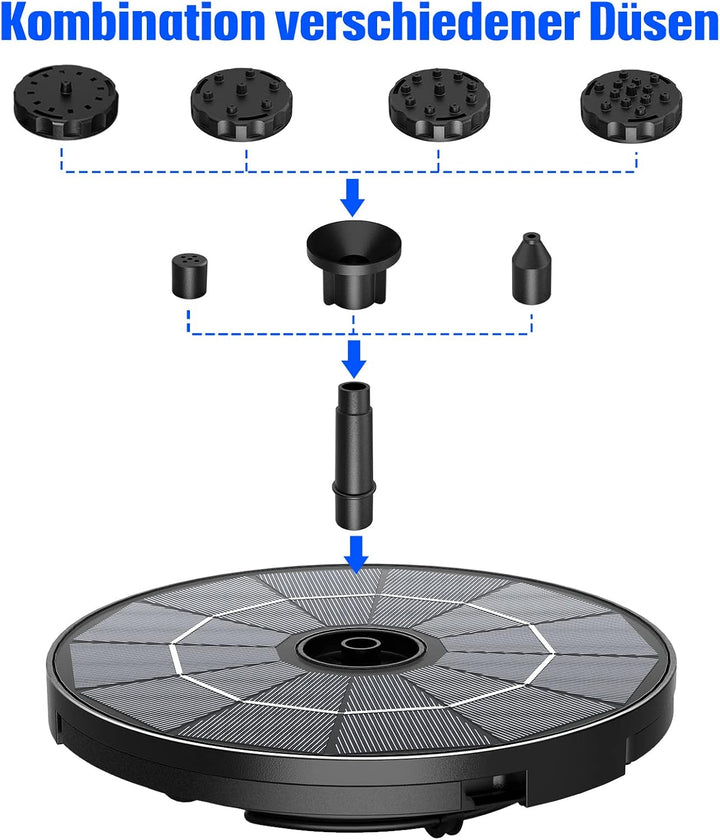 AISITIN 2 IN 1 DIY Solar Springbrunnen für Aussen mit 2.8W Abnehmbares Solarpanel Solarbrunnen für D