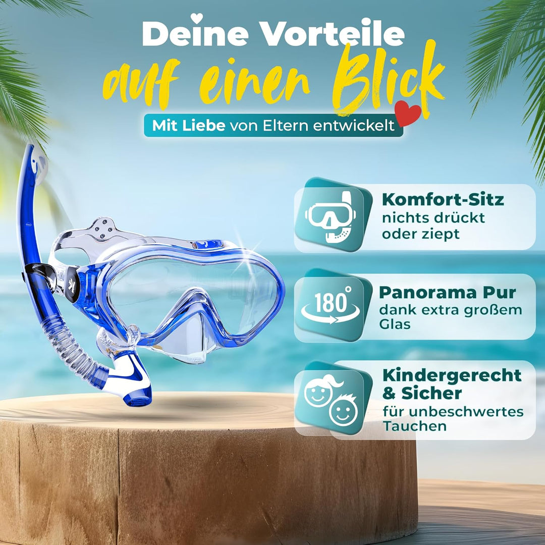 KIDVERSE Taucherbrille Kinder mit Schnorchel ab 5 Jahre - CE & Dermatest geprüfte Taucherbrille mit