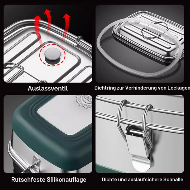 Brotdose Edelstahl, 2000ML Lunchbox Auslaufsicher Brotzeitdose mit Abtrennung und Dichtring, Brotdos