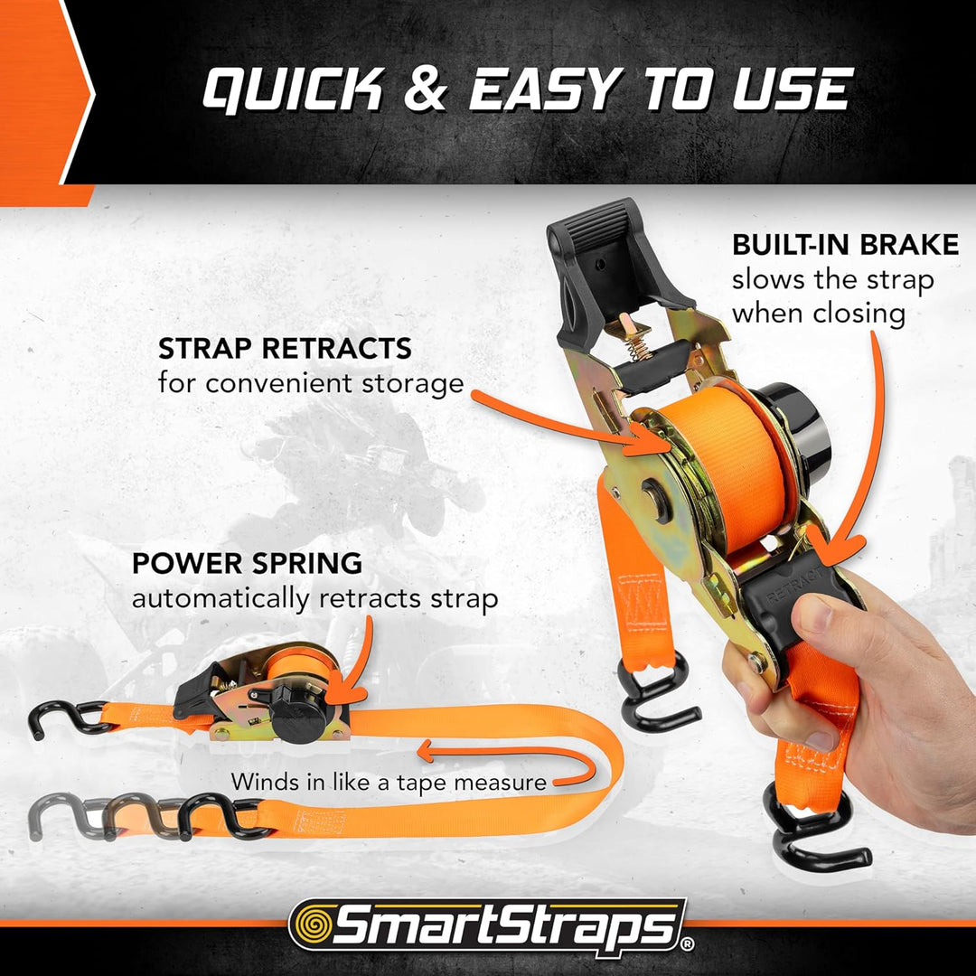 SmartStraps 3 m einziehbare Ratschenspanngurte 1,4 kg Bruchfestigkeit – 0,5 kg sichere Arbeitslast –