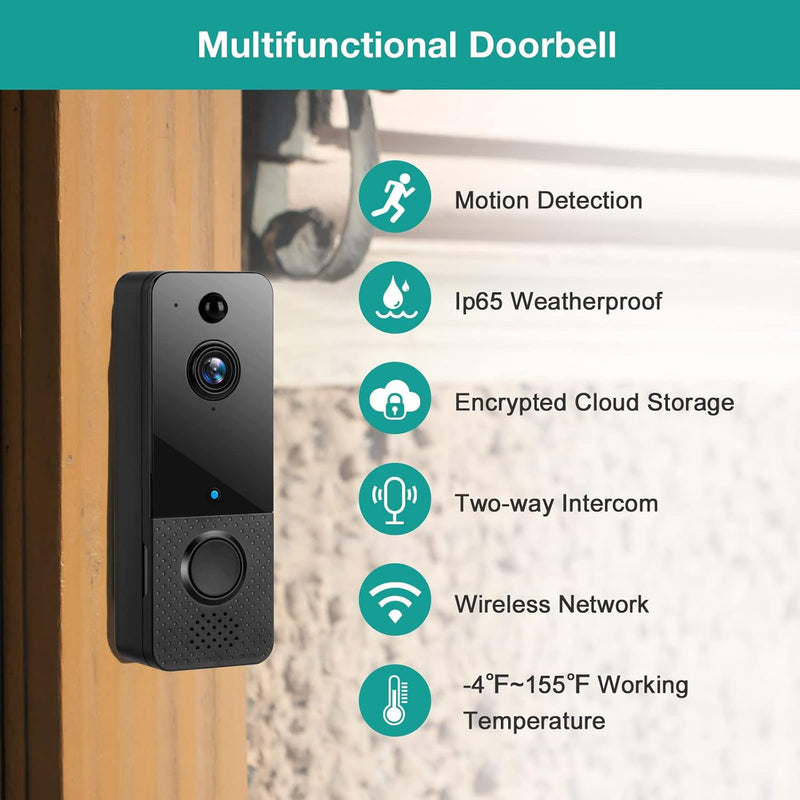 Lieberwell Drahtlose Türklingel mit Kamera, drahtloses 1080P WiFi Video Türtelefon mit Gong, Fussgän