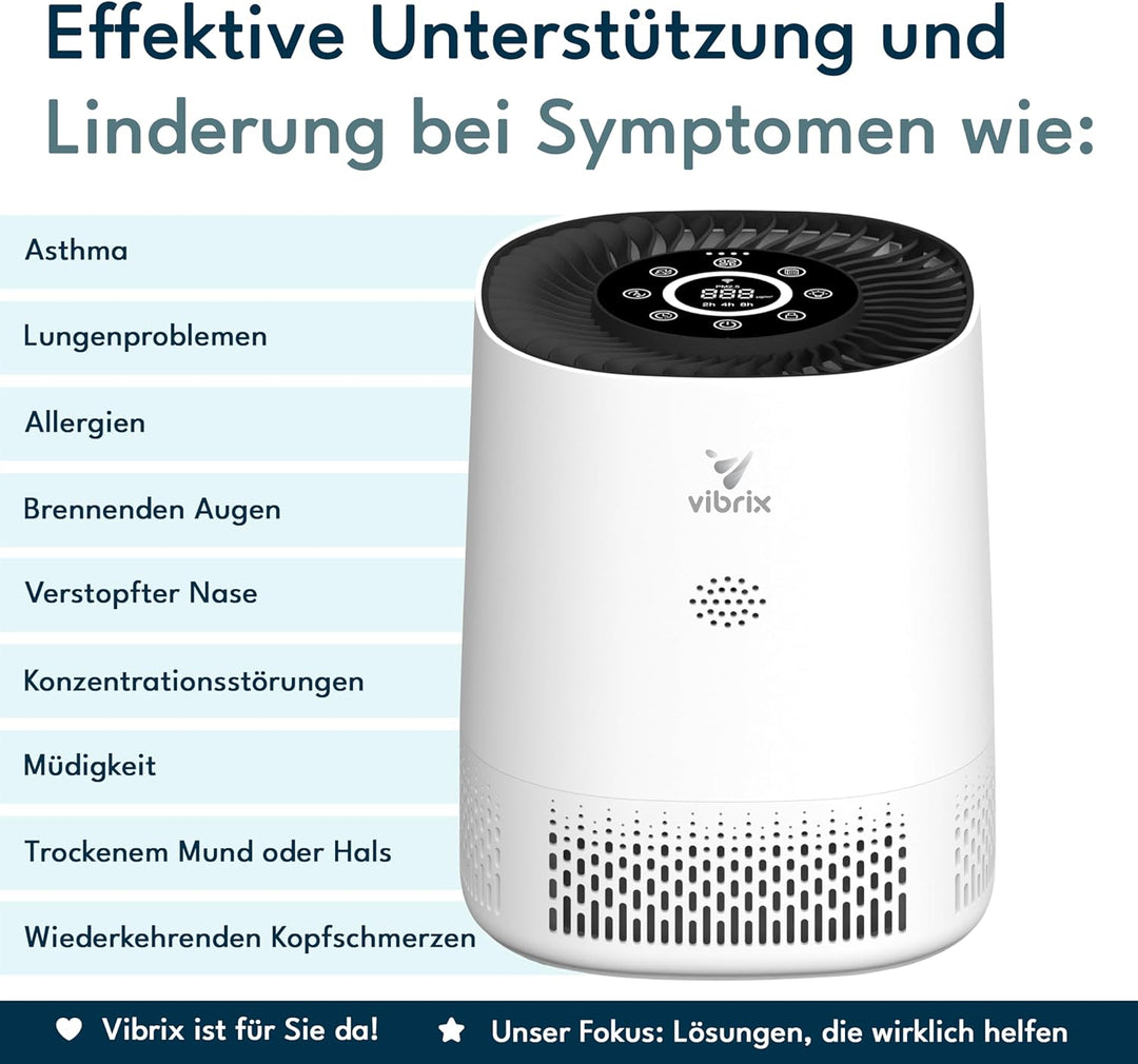 Vibrix PureFlow15 Luftreiniger Allergiker, 6-Stufiges HEPA H13 Aktivkohlefilter System gegen 99,95%