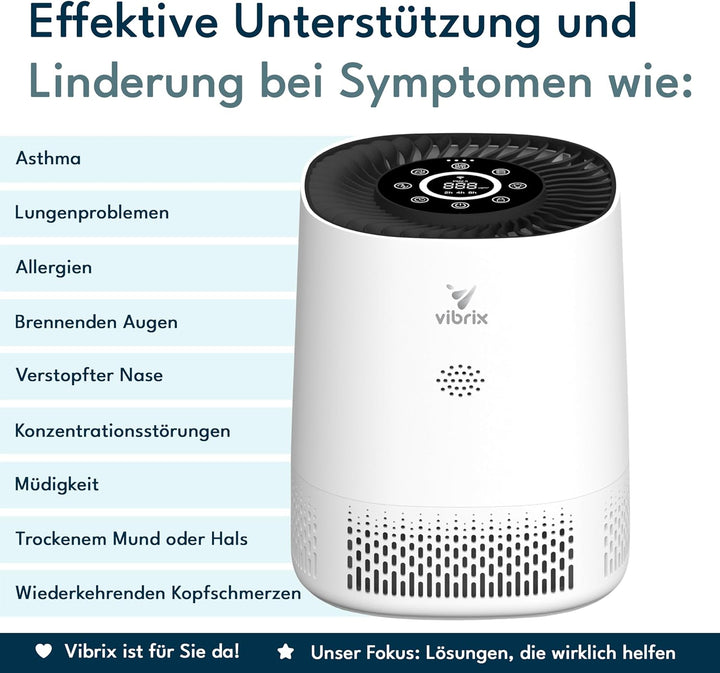 Vibrix PureFlow15 Luftreiniger Allergiker, 6-Stufiges HEPA H13 Aktivkohlefilter System gegen 99,95%