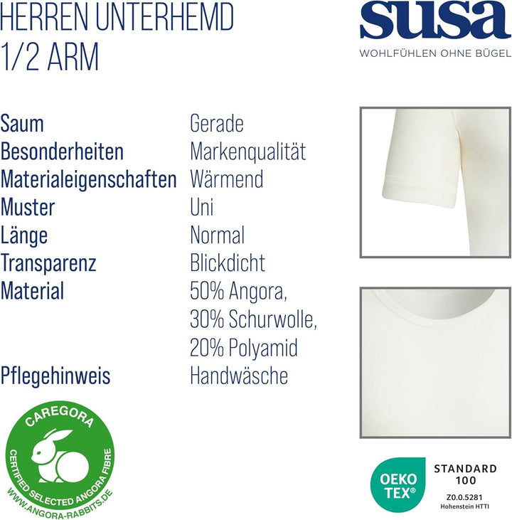 Susa Herren Angora Unterhemd S8050090 Thermounterwäsche - Oberteil L Wollweiss, L Wollweiß