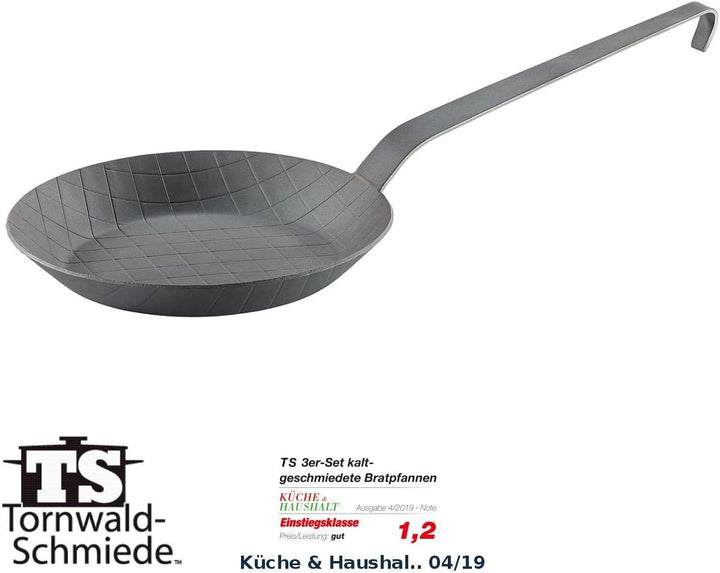 Tornwald-Schmiede Eisenpfanne: Kaltgeschmiedete Bratpfanne mit Rauten-Prägung, Ø 20 cm, 2,9 cm hoch