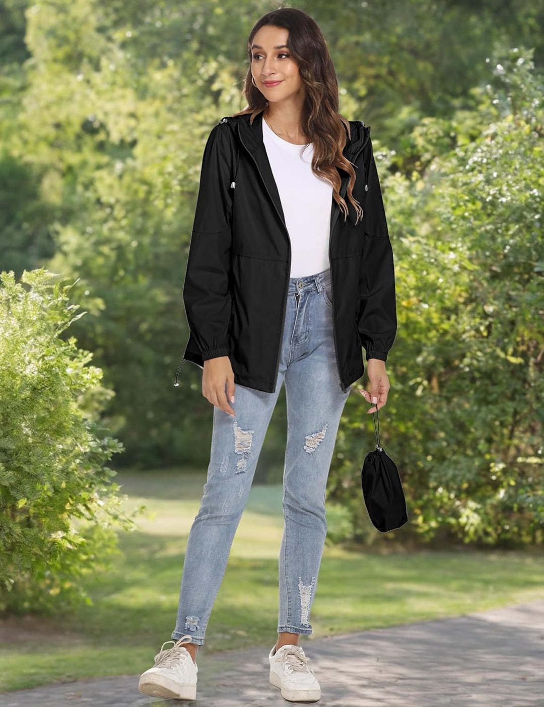 iWoo Regenjacke Damen Wasserdicht Atmungsaktiv Dünne Regenmantel Leichte Jacke Outdoorjacke Windbrea