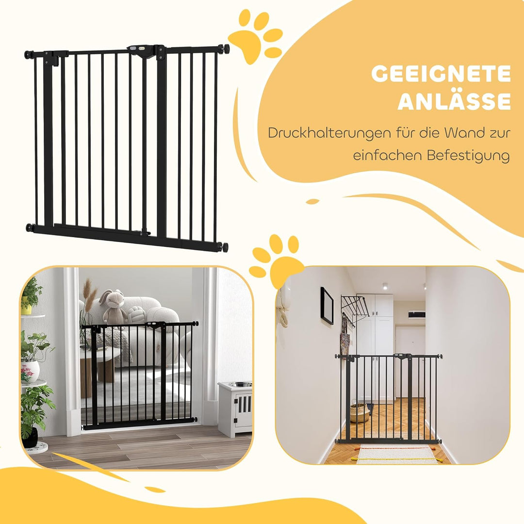 PawHut Türschutzgitter Treppenschutzgitter mit 14 cm Verlängerung Türgitter ohne Bohren mit Auto-Clo