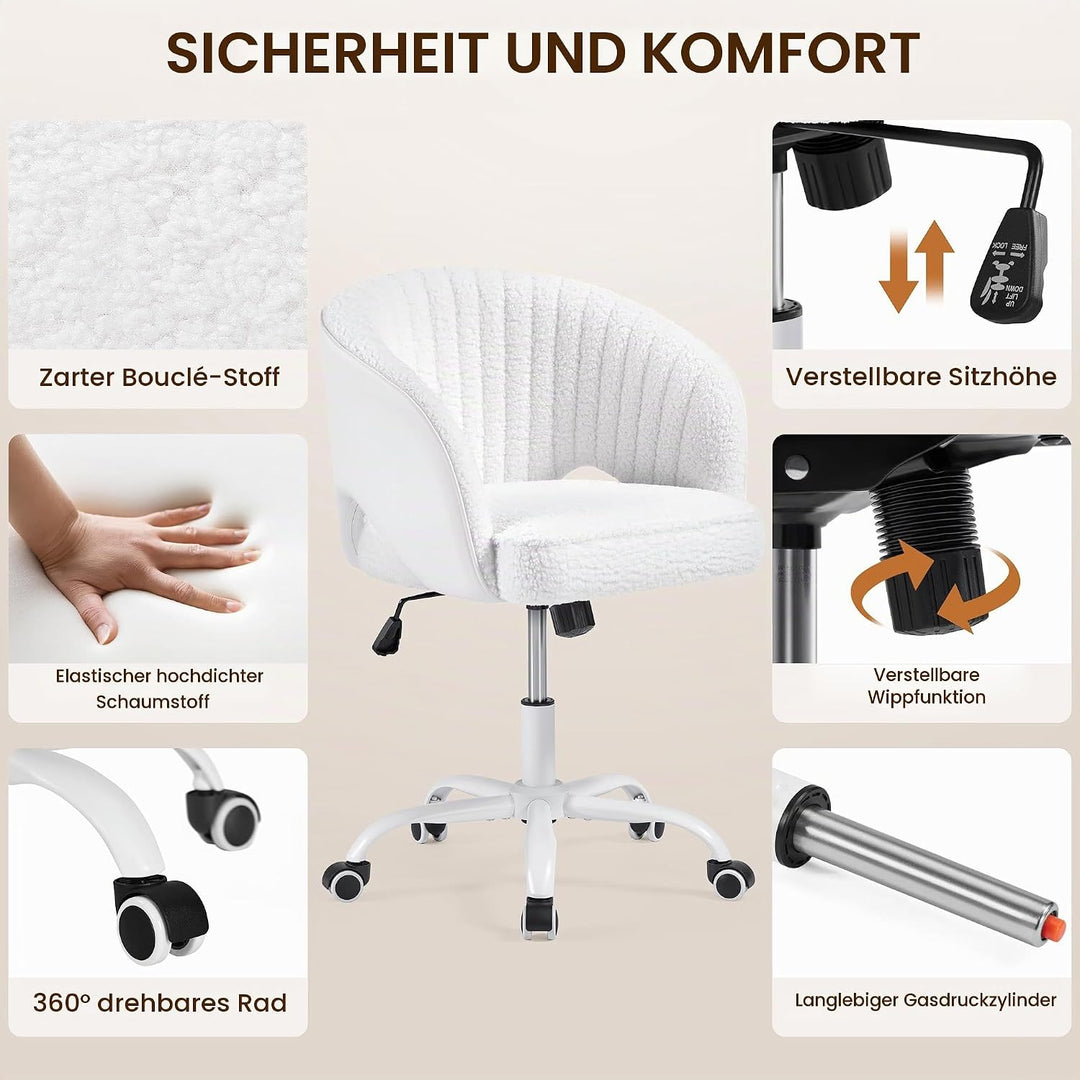 Yaheetech Schminkstuhl mit Samtbezug, Schreibtischstuhl mit Armlehnen, Drehstuhl mit Rollen, Höhenve