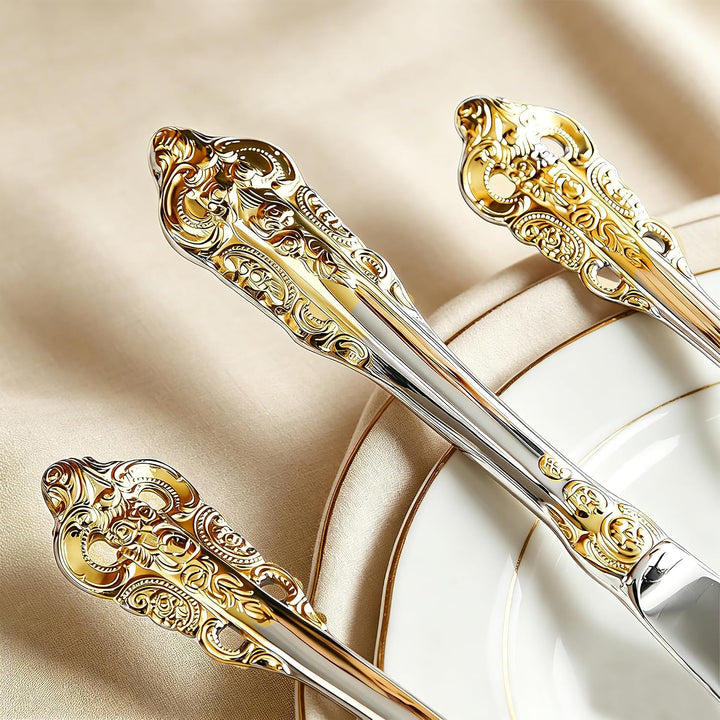 Prächtiges Barock Gold Silber 18/10 Edelstahl Besteck-Set mit 20 Teilen, rostfreies Edelstahl Bestec