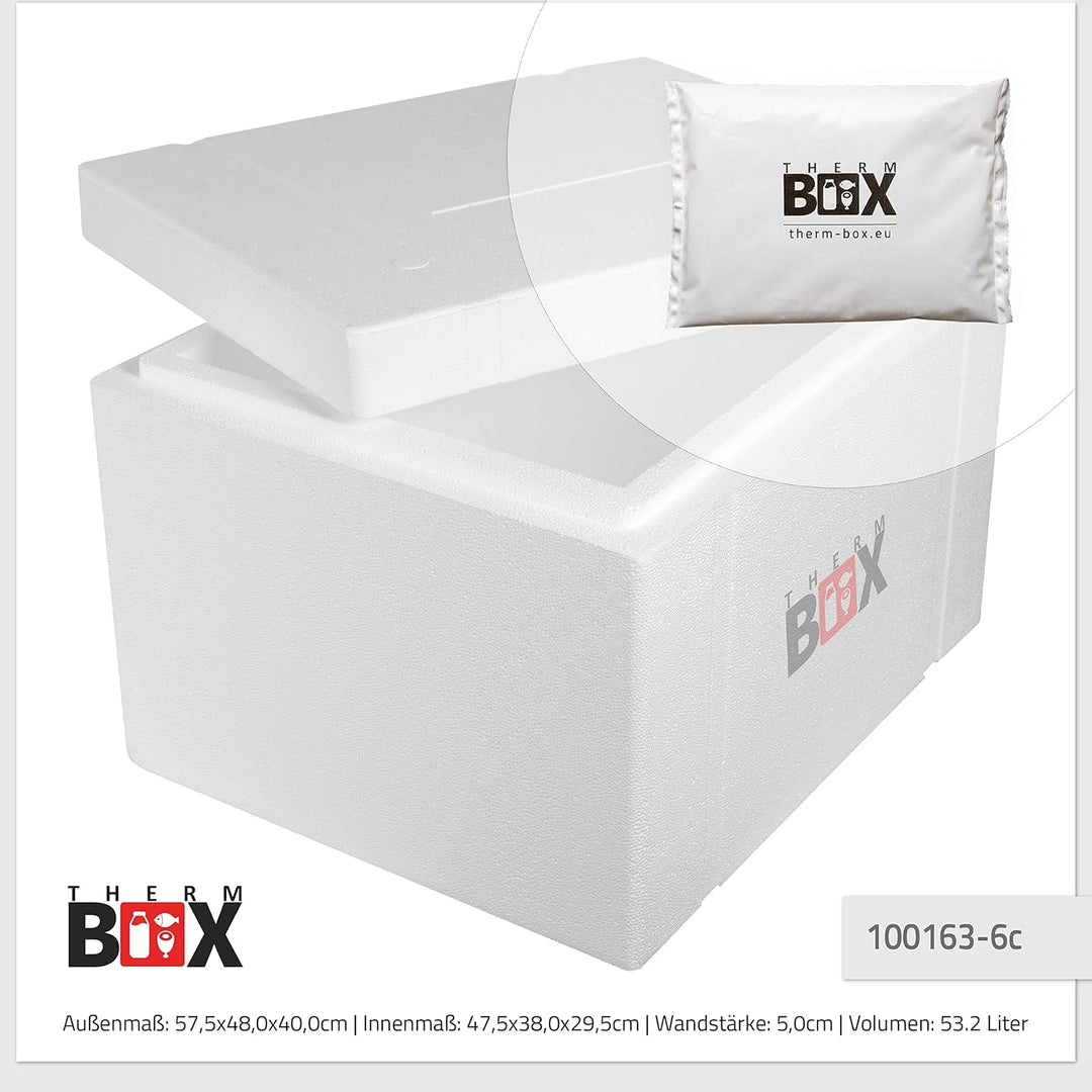 THERM BOX Styroporbox 28L bis 61,5L mit Kühlakkus für Kühlbox Verschiedene Grössen Transportbox Ther