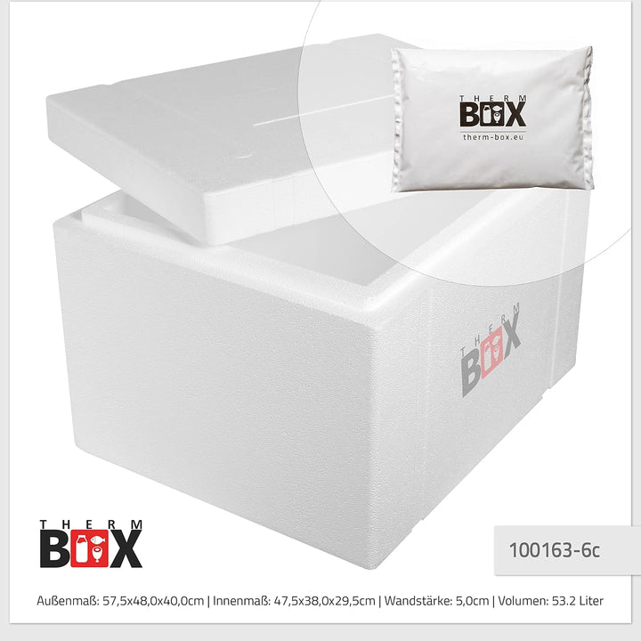 THERM BOX Styroporbox 28L bis 61,5L mit Kühlakkus für Kühlbox Verschiedene Grössen Transportbox Ther