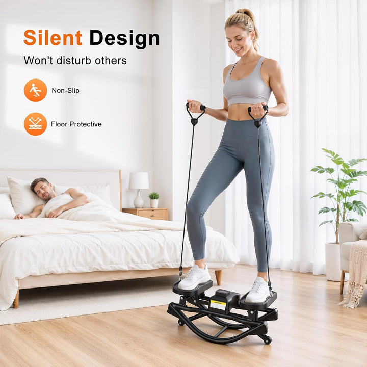 Rock-Stepper mit elastischen Widerstandsbändern – Mini-Stepper für das Heimtraining mit Digitalanzei