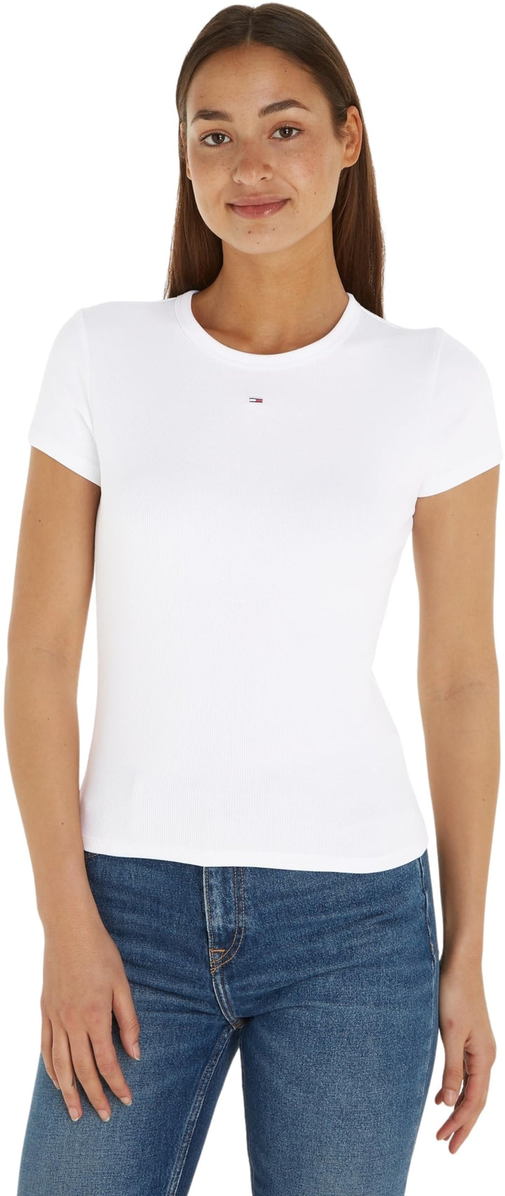 Tommy Jeans Damen Tjw Slim Essential Rib Ss S/S Strickoberteile S Weiss, S Weiss