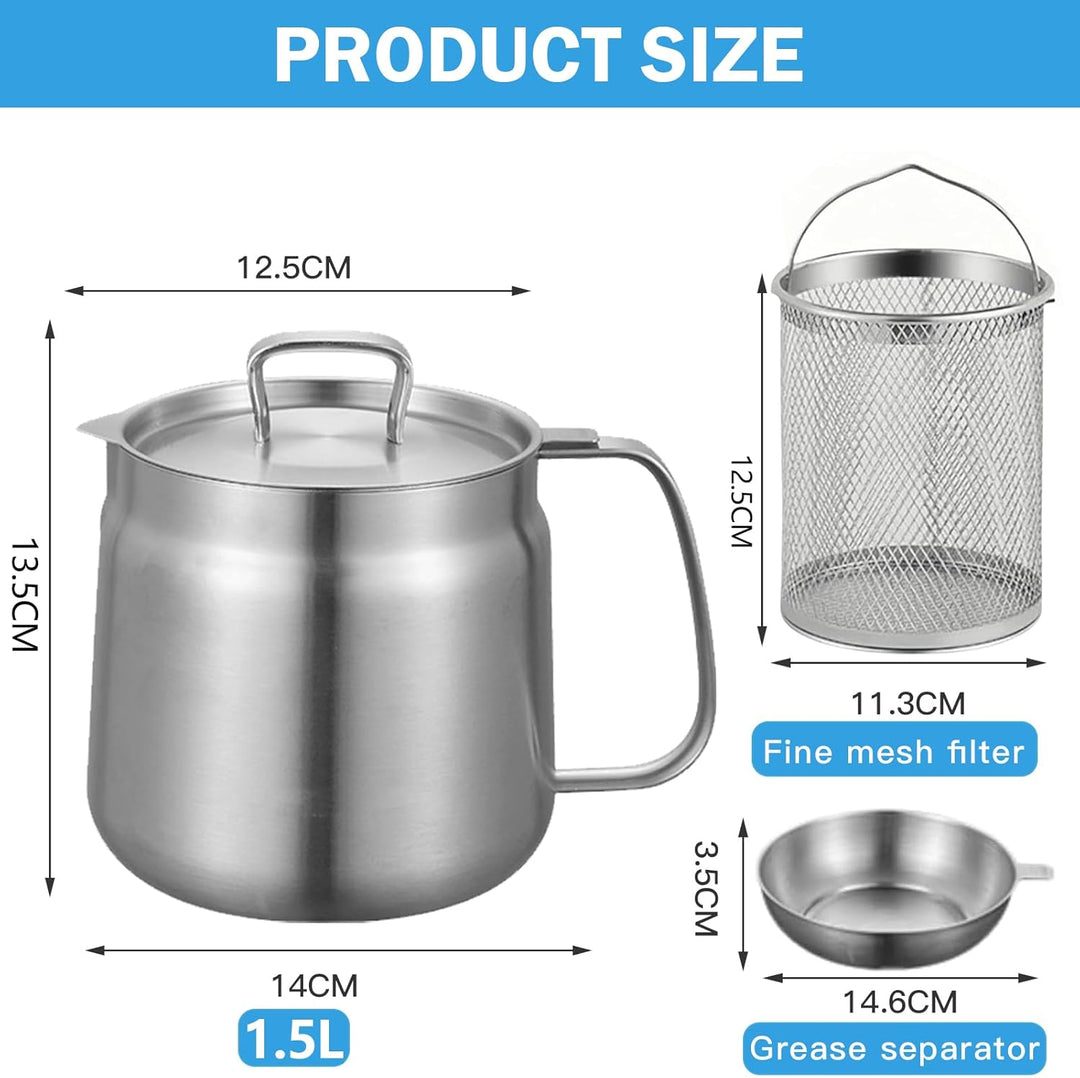 Frittiertopf 1.5L, Frittiertopf mit Sieb aus Edelstahl, Fettbehälter, Frittierkorb für Topf mit Stau