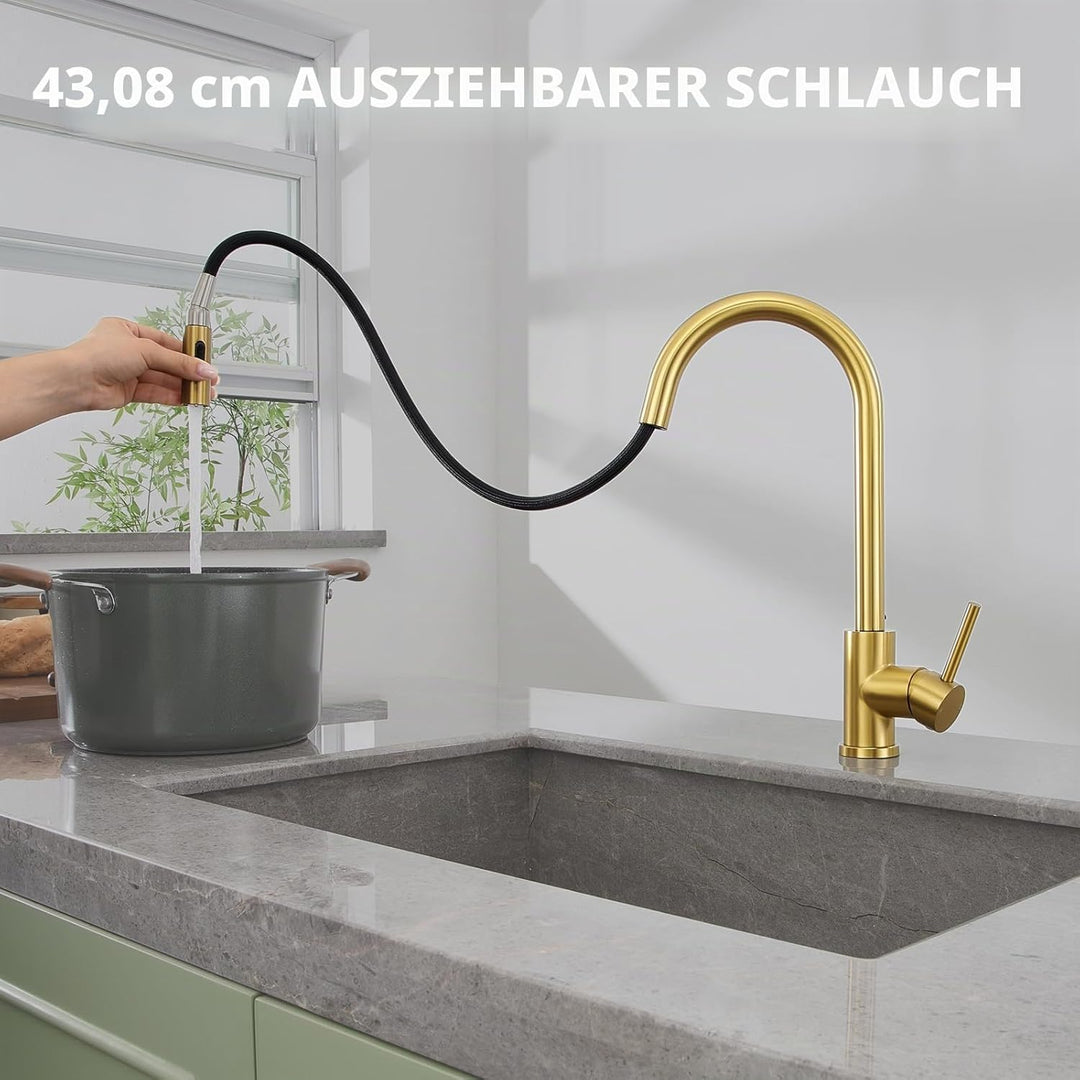 Küchenarmaturen wasserhahn küche,ausziehbar 360° Drehbar 2 Sprühfunktionen, Edelstahl küche wasserha