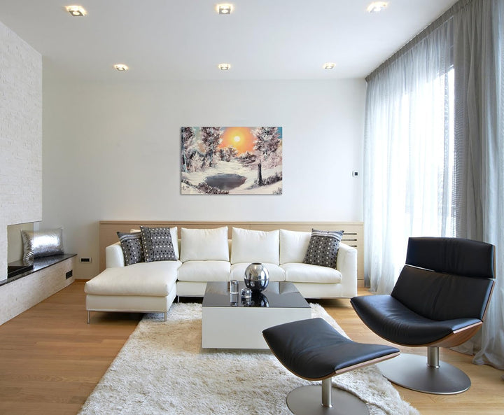 Paul Sinus Art Fotoleinwand 90x60cm Malerische Winterlandschaft am See auf Leinwand Exklusives Wandb