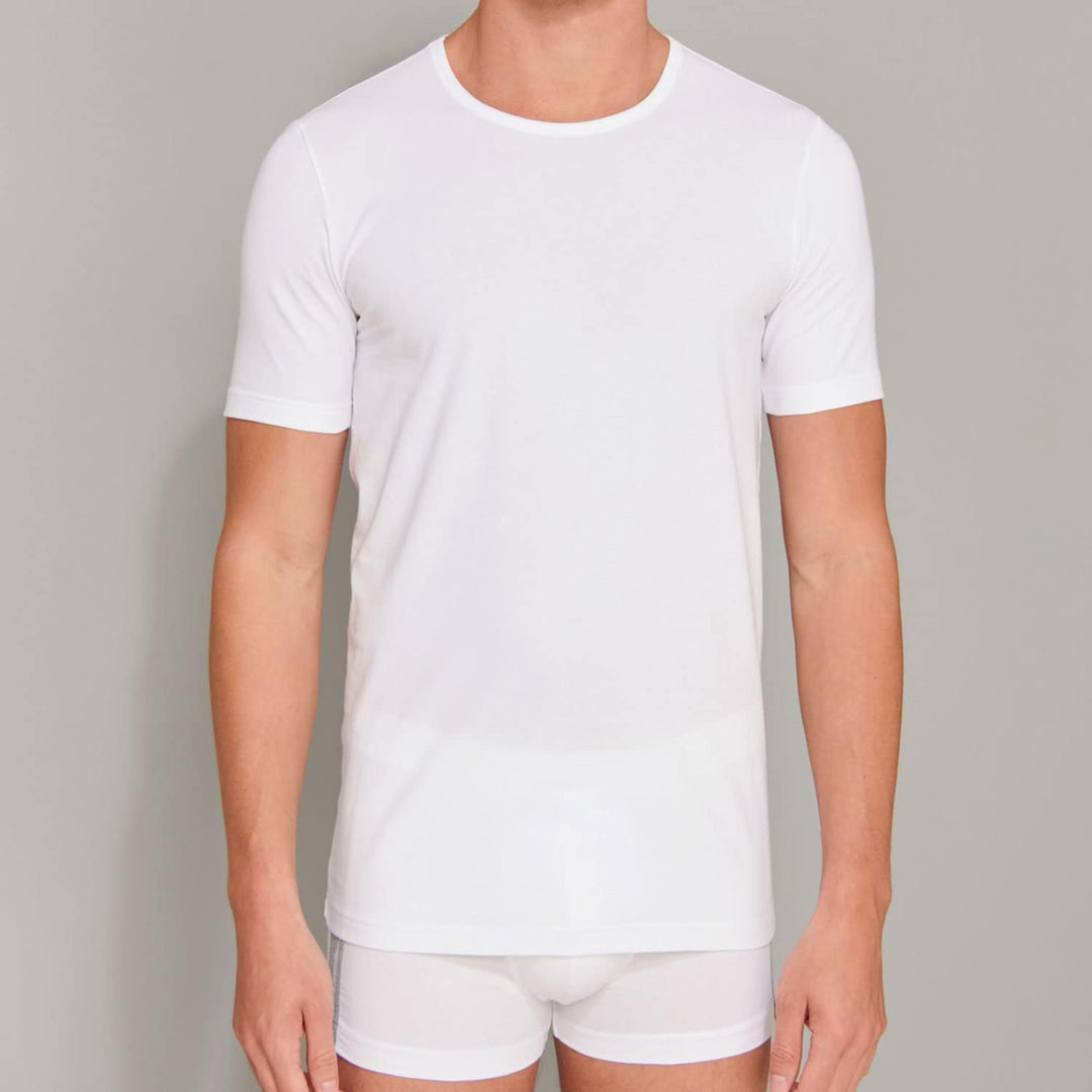 Schiesser Herren 2 PACK Unterhemd Rundhals mit Arm Bio Baumwolle - 95/5 Organic 5 4 X Weiss, 5 4 X W