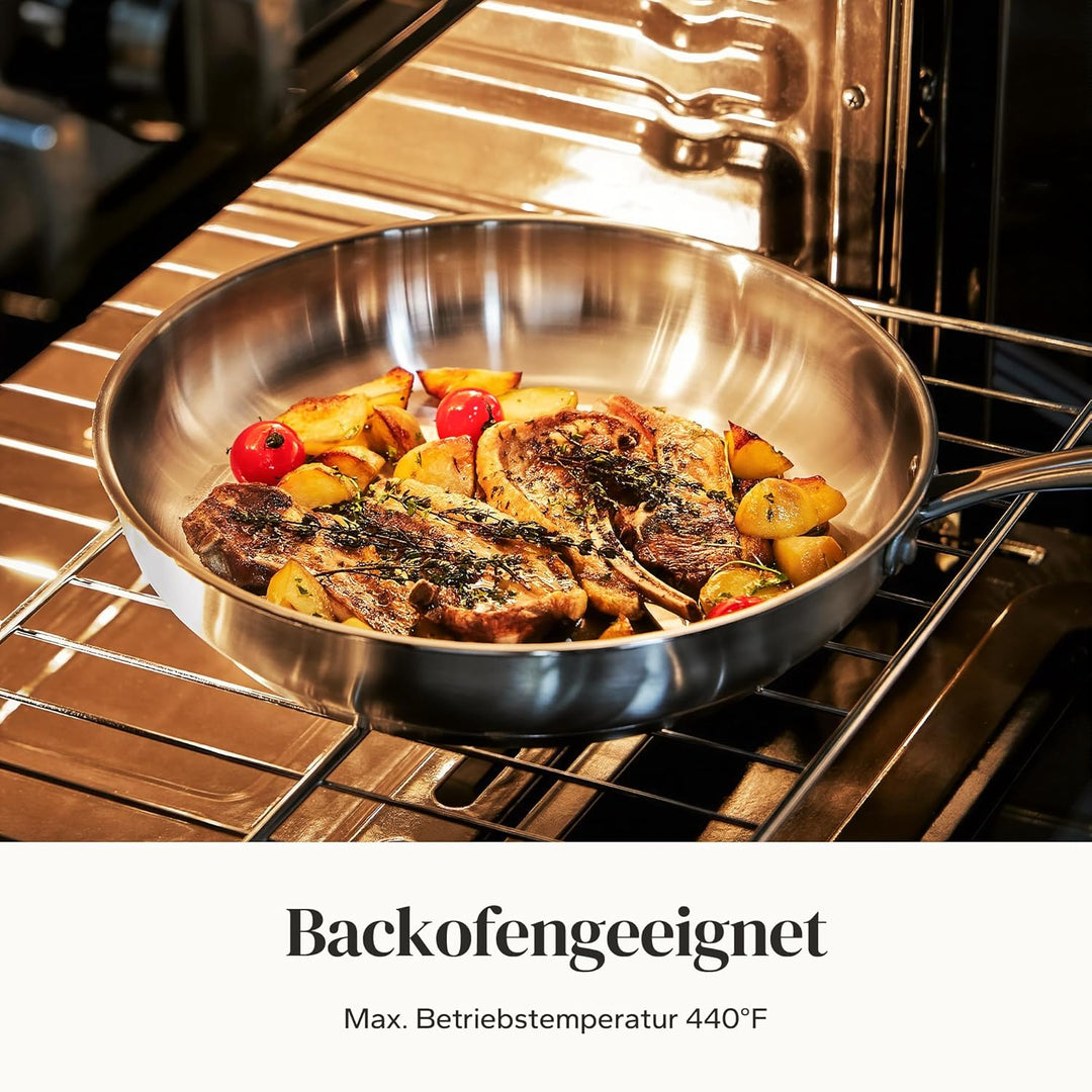 Redchef Pfannenset Induktion Set, 3-teilig edelstahlpfanne unbeschichtet Schüttrand Bratpfanne für a