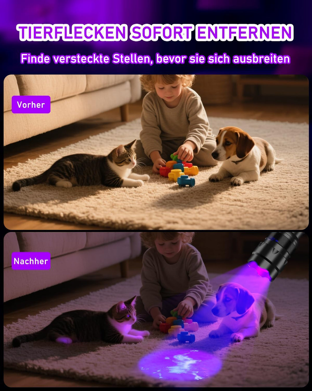 UltraFire 395-405nm UV Taschenlampe Einstellbarer Fokus Schwarzlicht, Zoomable Ultraviolett LED Tasc