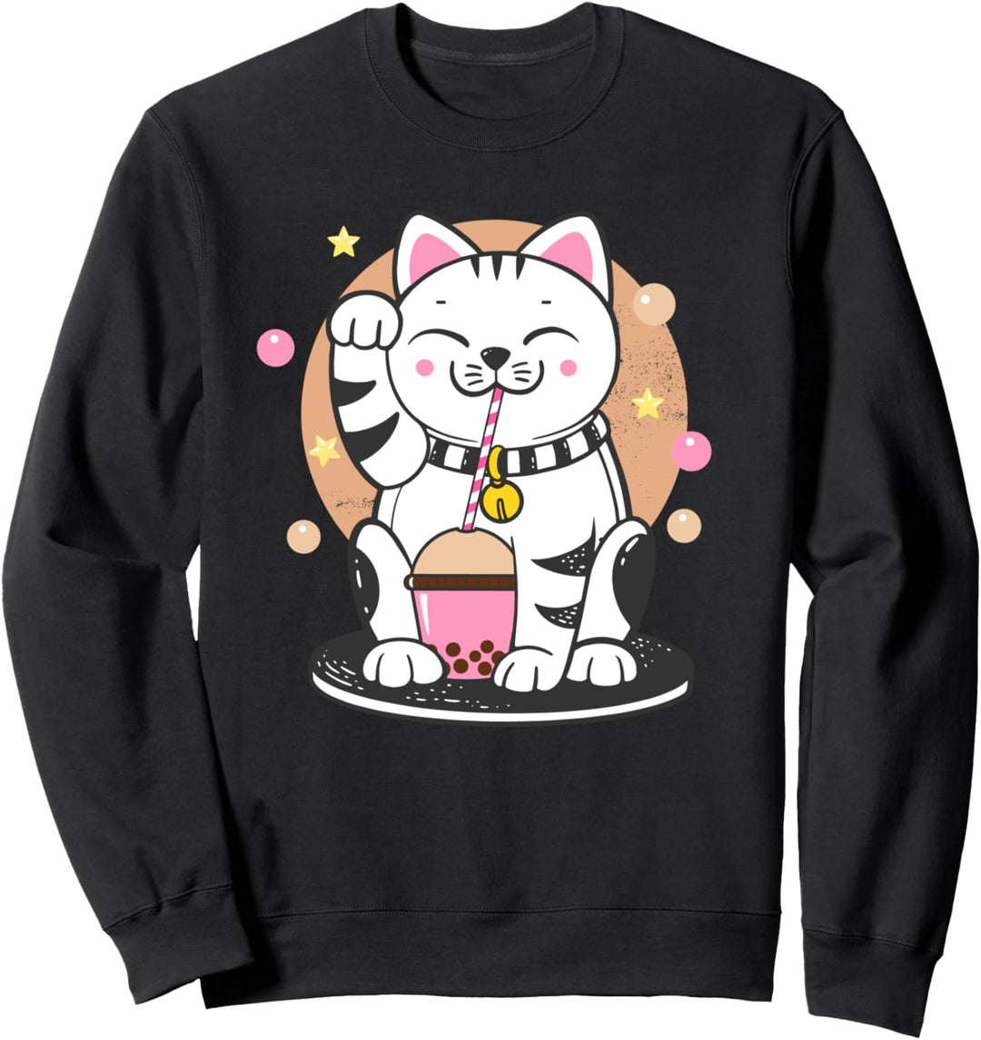 Katze Boba Tea Bubble Tea Anime Kawaii Glückskatze Maneki Neko Sweatshirt