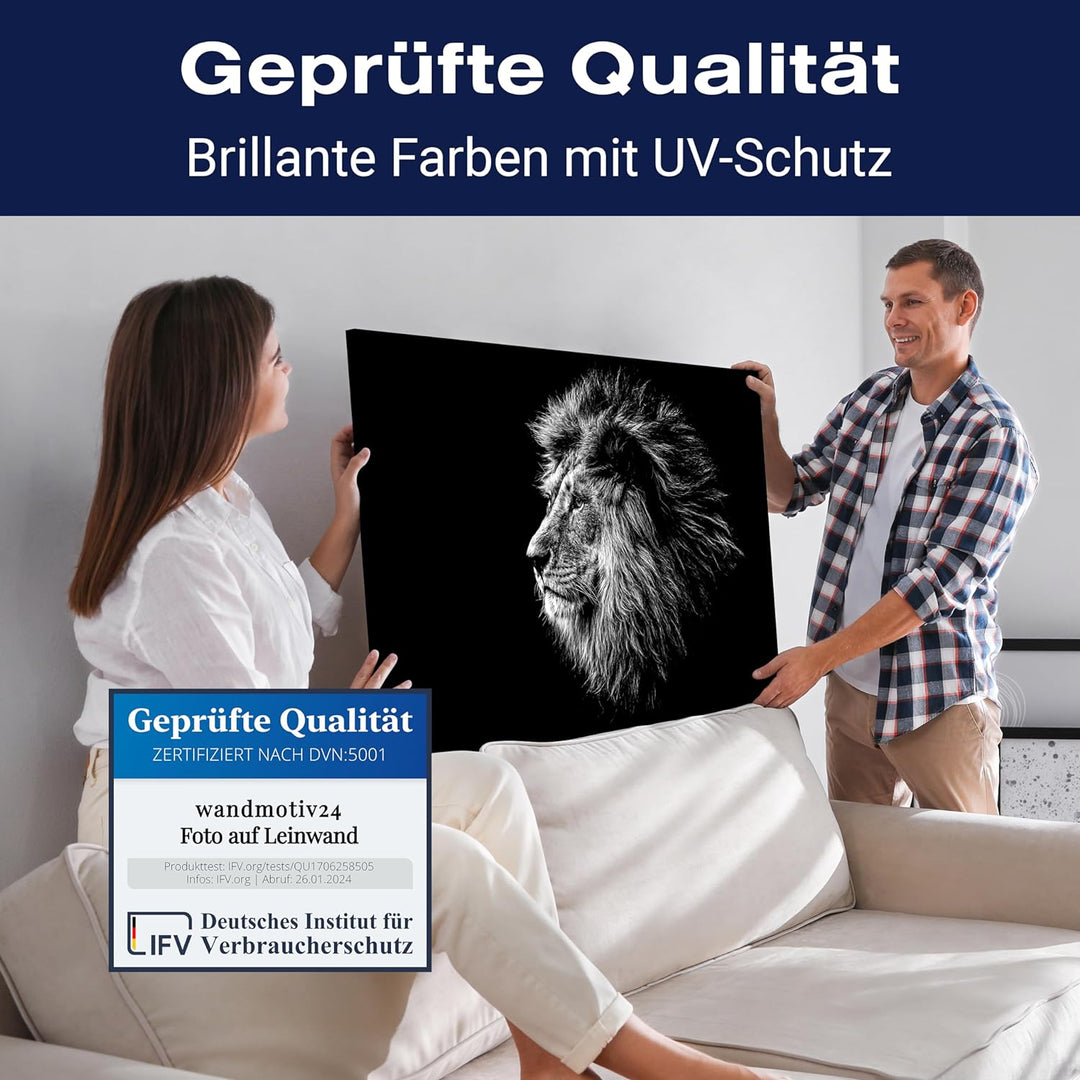 wandmotiv24 Leinwandbild Schwarz-Weiss, 60x45cm, Querformat, Löwe, Deko, Bilder auf Leinwand, Wandde